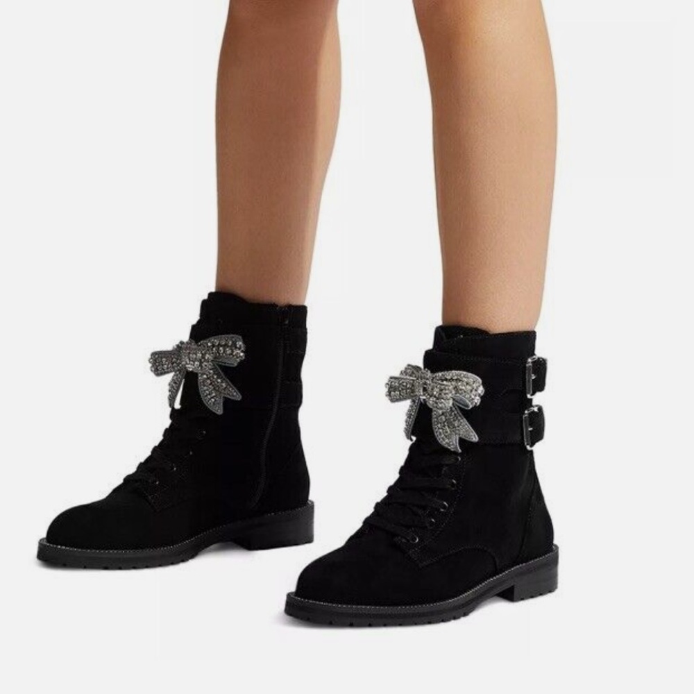 KURT GEIGER LONDON Sutton Bow Womens Suede Lace Up Ankle Boots - NWT